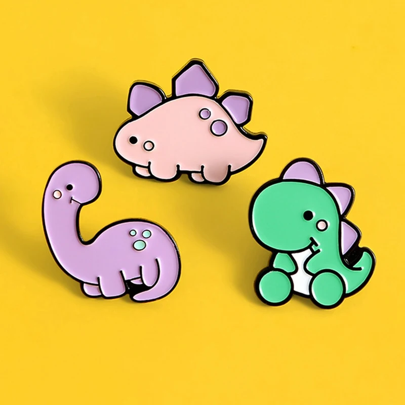 Kawaii Динозавр Детский значок мультфильм розовый фиолетовый тираннозавр