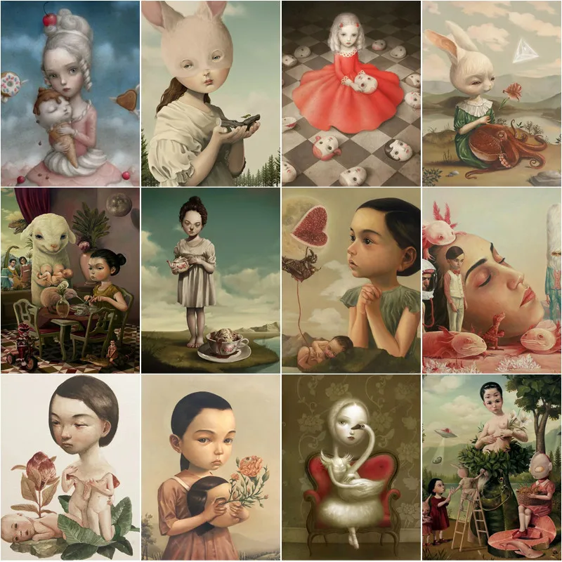 

Full Beige Mosaic Pattern 5D Diy Diamond Art Embroidery Home Decoration Weird Doll Diamond Painting Cross Stitch Handmade Gift