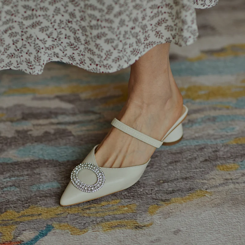 

Summer High Heels Pumps Slingbacks Sexy crystal Decoration Pointed toe Women Mules slippers Party Night Club Casual Shoes Woman