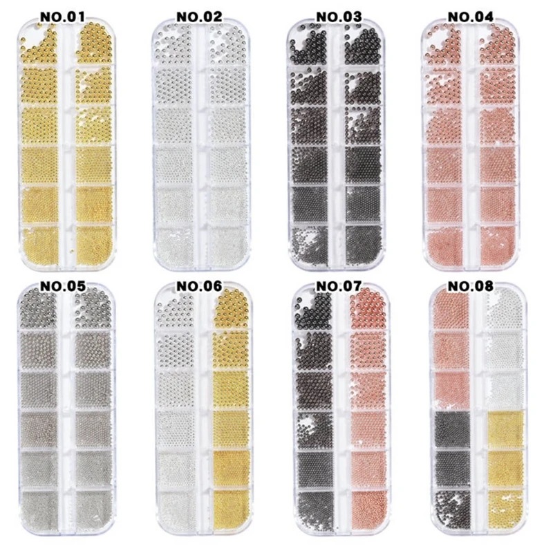 

X7JA 12 Grids Nail Micro Steel Beads Multicolor Nail Art DIY Embellishment Decorations for Women Girls Salon Home Use