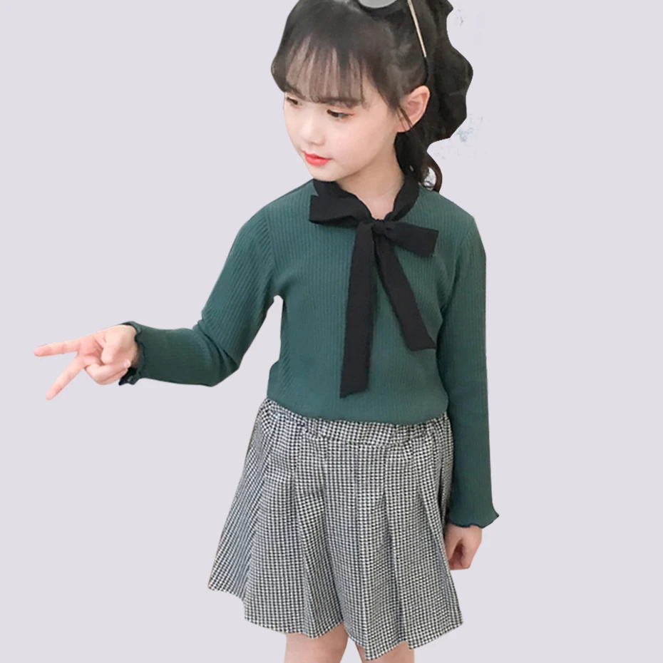 Детская одежда вязаный свитер и юбка для девочек костюм комплект с