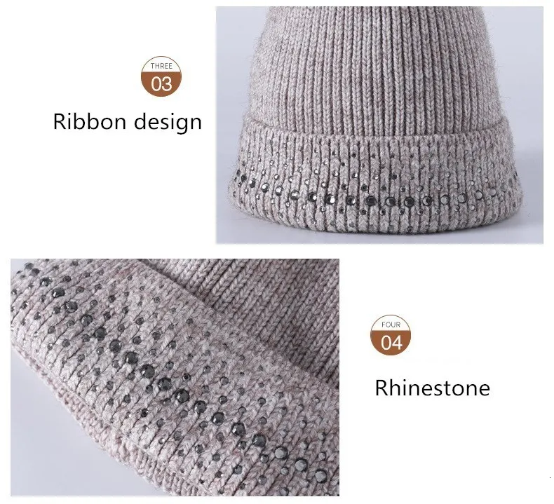 

Women Winter Autumn Soft Beanie Hat Skullies Beanies Rhinestones Hat Knitted Woolen Cap Casual Fashion Female Slouchy Warm Caps