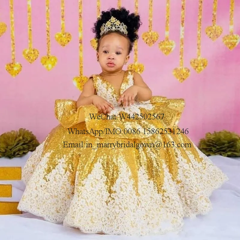Платья для девочек на конкурсе капкейков 2021 года с блестящей золотой вышивкой, бальное платье винтажного стиля с кружевными цветами на первом причастии и дне рождения.