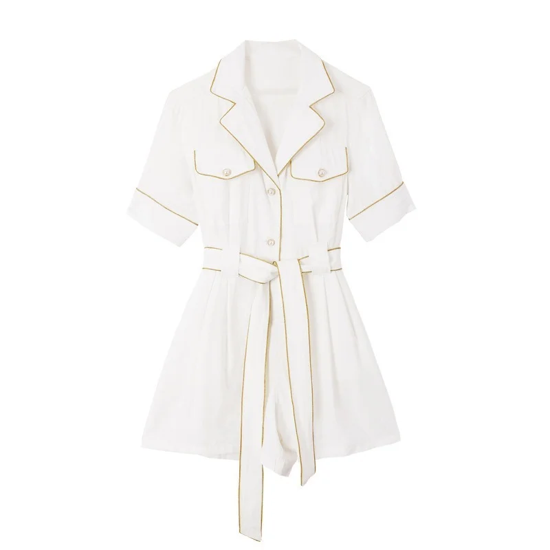 

2021 Summer New Fashion Silm Cargo Jumpsuits Women Sweet Fresh Elegant Bandage Bodysuit Temperament Office Lady Female Rompers