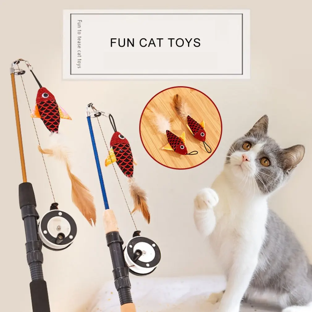 

Retractable Cat Toy Fish Type Telescopic Feathers Funny Cat Stick Pet Toy Cat Rods Simulation Fishing Rod