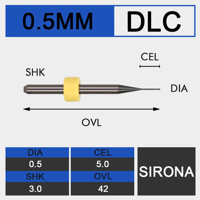 d0.5-5-D3-42-DLC UCHEER Sirona MCX5 фрезерный БУР с DLC покрытием CAD CAM около 150 единиц циркония PMMA воск зубные зубы - Длина режущей кромки: d0.5-5-D3-42-DLC