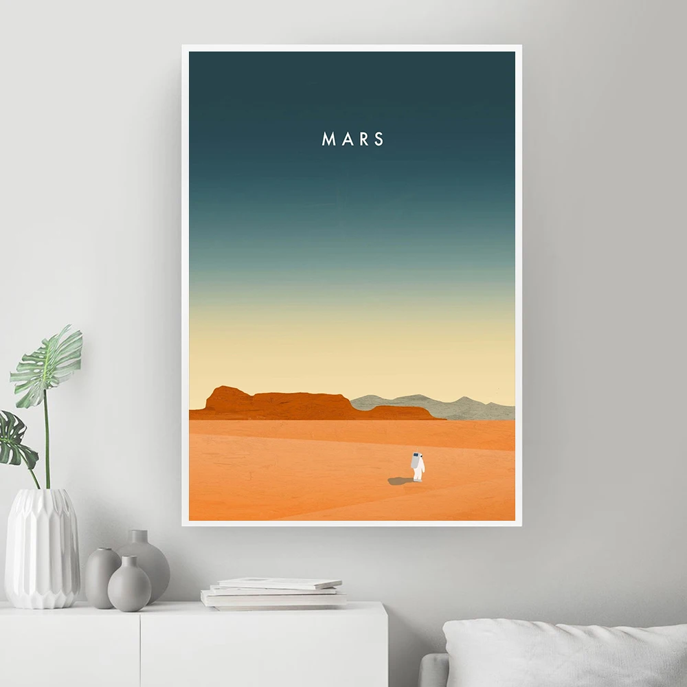 Astronaut Moon Mars Posters and Print Universe Space Canvas Wall Art Print Cartoon Painting Art Pictures Home Room Decoration 4