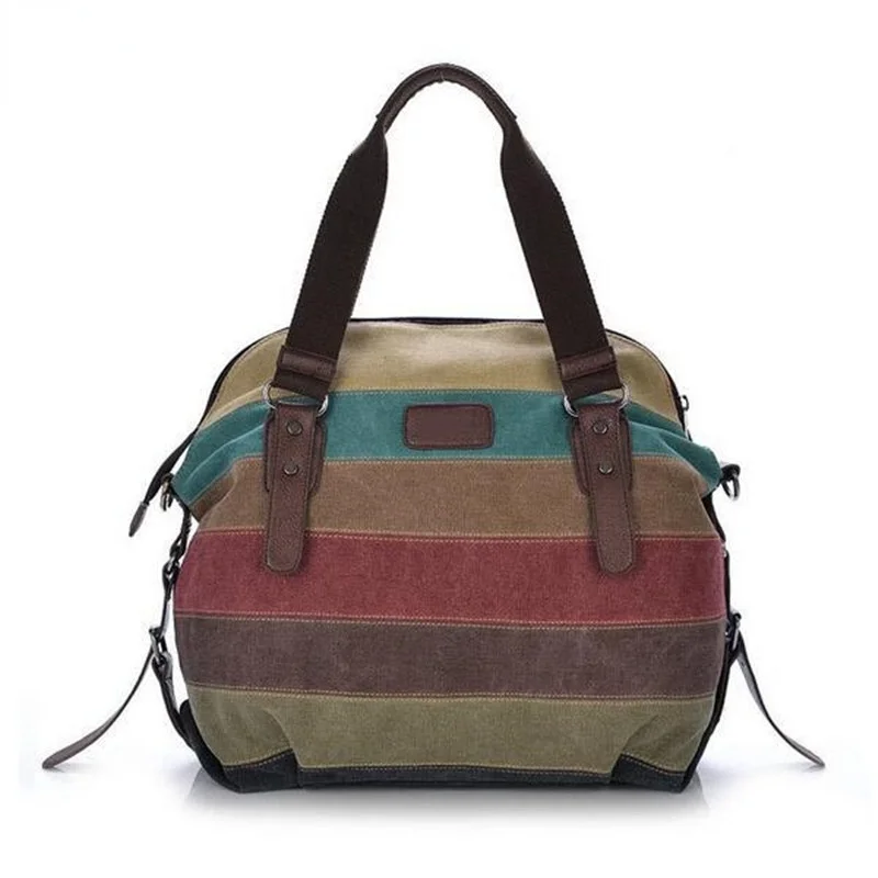 

Canvas Totes Striped Womens Handbag 2020 Patchwork Rainbow Shoulder Bag Fashion Female Casual Crossbody Bag Sac a Main