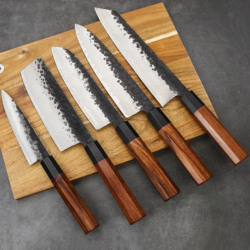 

5 PCS Knives Set Sharp Santoku Kiritsuke Nakiri Utility Cleaver Paring Chef 9Cr18MoV 3 Layer Clad VG10 Steel Blade Kitchen Knife