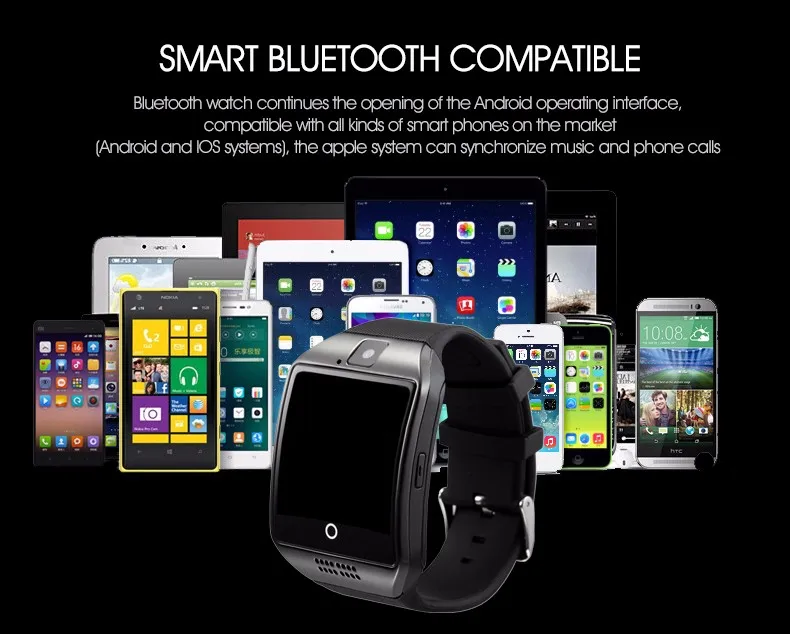 Умные часы Q18, Bluetooth, умные часы, Facebook, Whatsapp, Twitter, синхронизация, поддержка sim-карты, фитнес-трекер, наручные часы для IOS, Android
