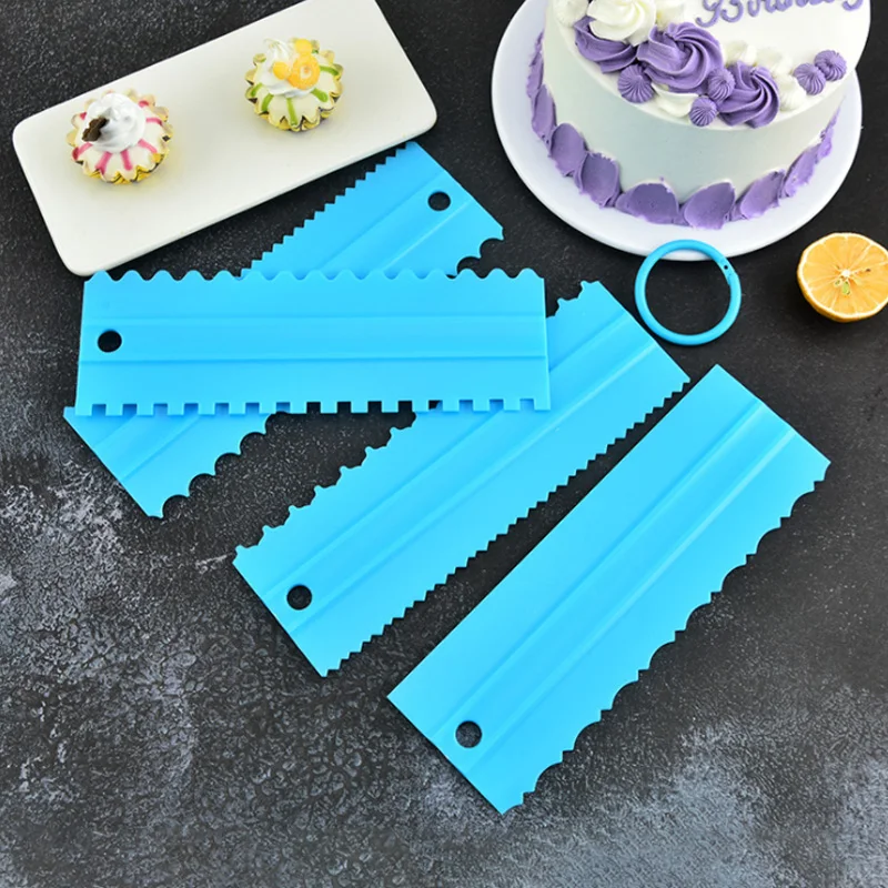 

4-Piece Set Of Cream And Long Scraper Food Grade PP Smoothing Cake Serrated Knife Double-Sided Multifunctional DIY Baking Tools