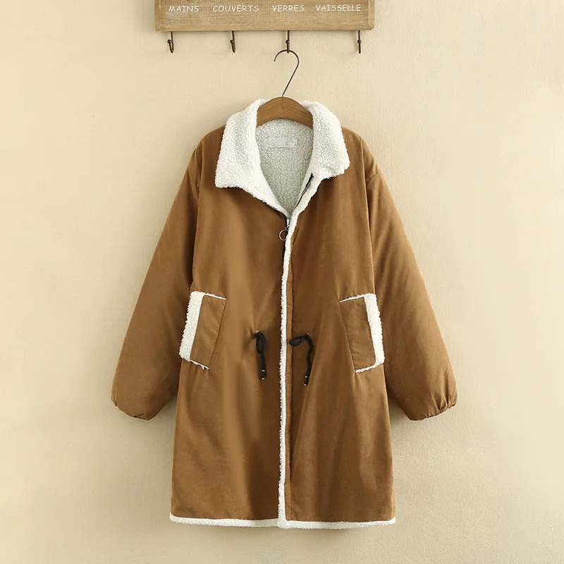 Plus Size Winter Coat For Women 3XL-5XL Long Sleeve Lapel Lamb Wool Plush Thick Coat Large Size Mid-Length Casual Jacket Fatlady