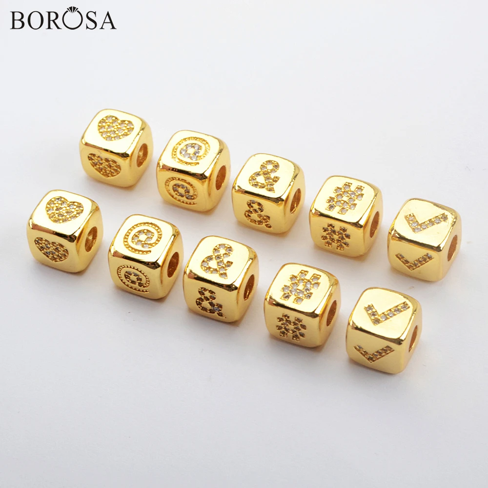

BOROSA Square Gold Beads Charms Bracelet CZ Micro Pave Metal Beads Lucky Bracelets Adjustable Bracelets for Women Gifts WX1336-B