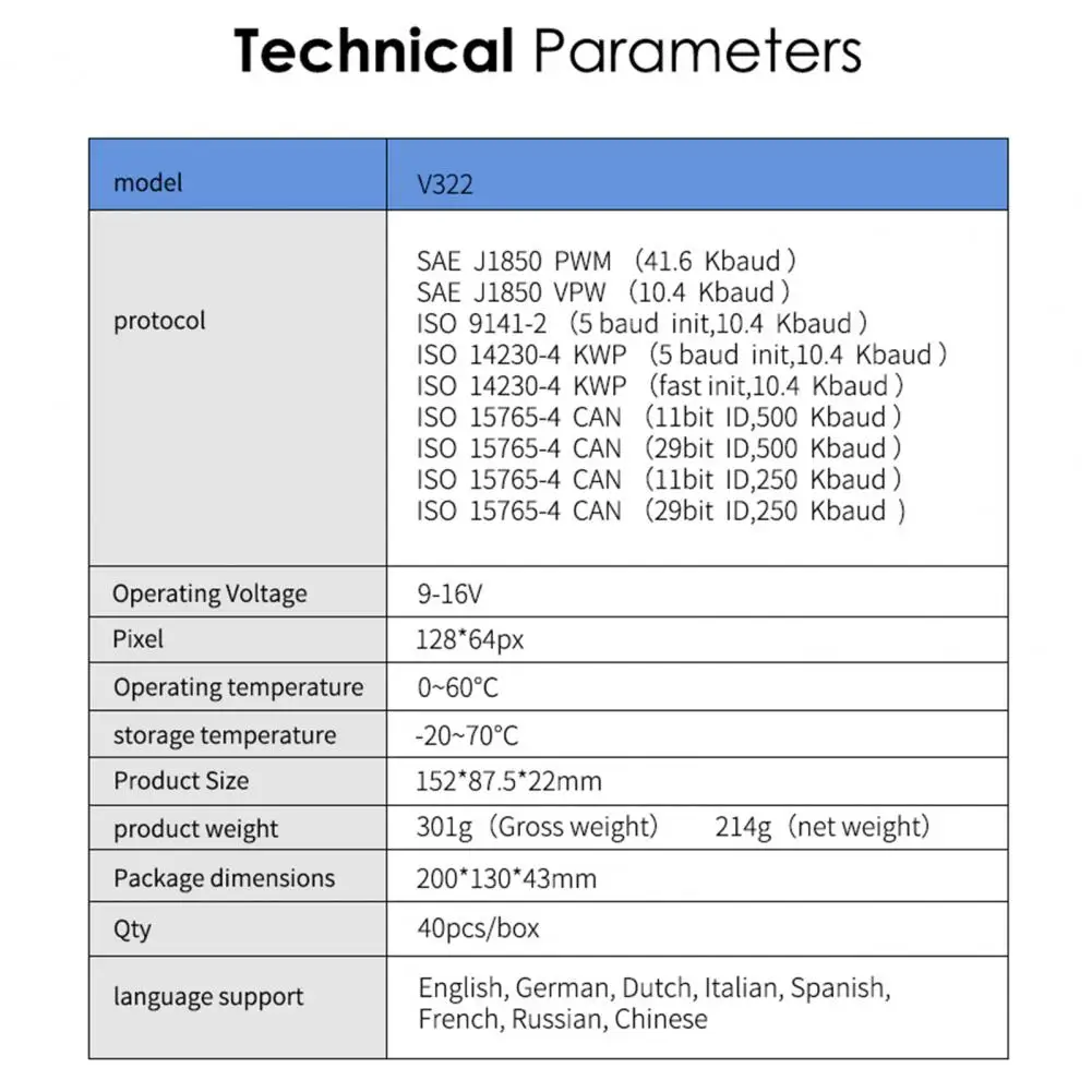 Диагностический инструмент V322 универсальный портативный считыватель кодов
