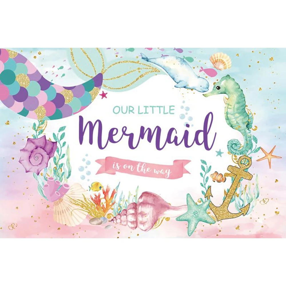 

Nitree Mermaid Princess Backdrops Photography Baby Birthday Mermaid Scales Tail Photocall Seabed Shell Backgrounds Photo Studio