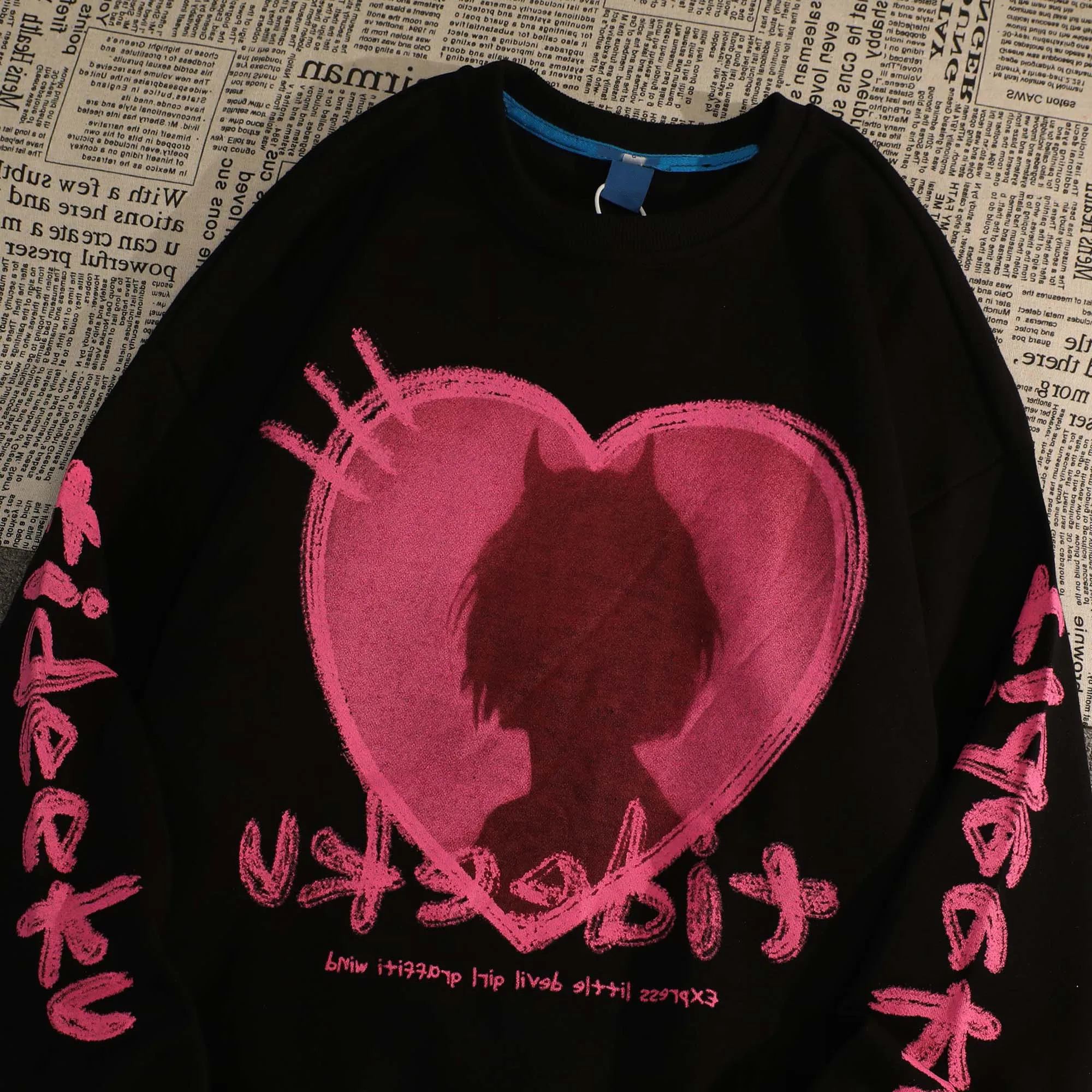 

Японские толстовки Harajuku с круглым вырезом и длинными рукавами, винтажная уличная одежда, толстовки в стиле хип-хоп, корейские толстовки с на...