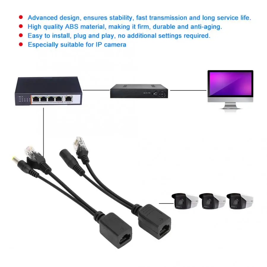 DC12V POE адаптер 5 пар питания по Ethernet сплиттер адаптер-форсунка для ip-камеры |