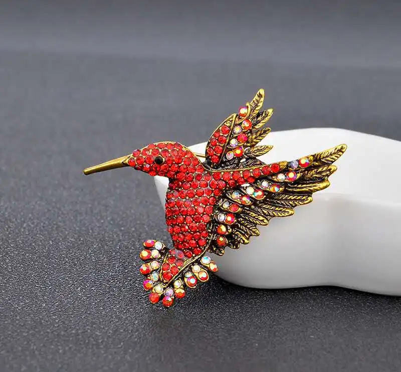 High quality pin hummingbird rhinestone fashion brooch anti-silver plated crystal accessories multicolor ladies clothing | Украшения и