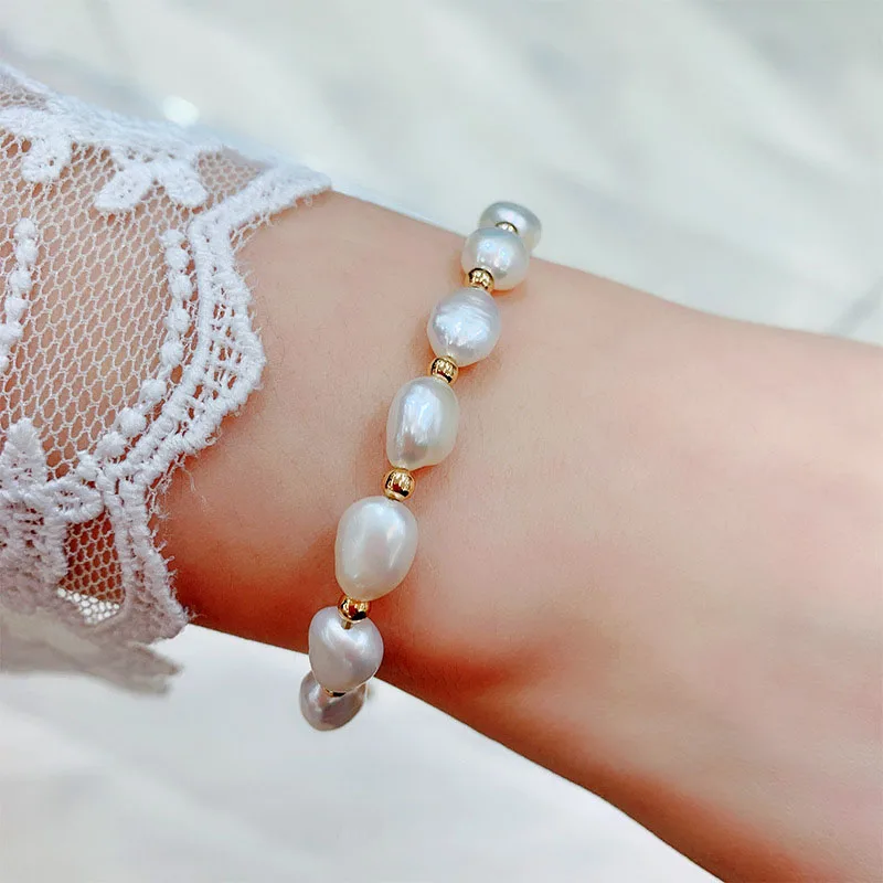 

Korean Original Minimalist Natural Pearl Gold Color Bracelet Women Fashion Personality Cuff Bracelet Jewelry Anniversary Gifts