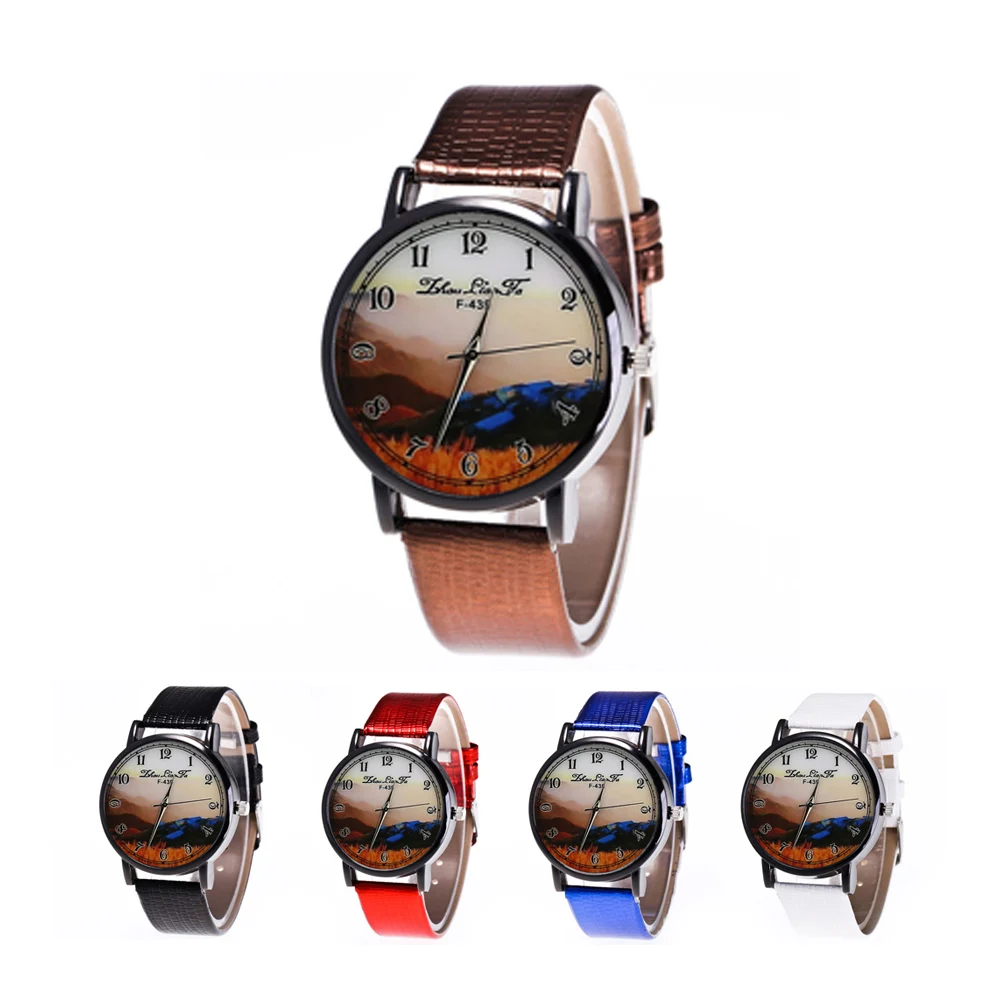 

Reloj Men Women Casual Watches Quartz Watch Landscape Painting Printed Round Dial Faux Leather Strap Watches Birthday Gifts Tc21