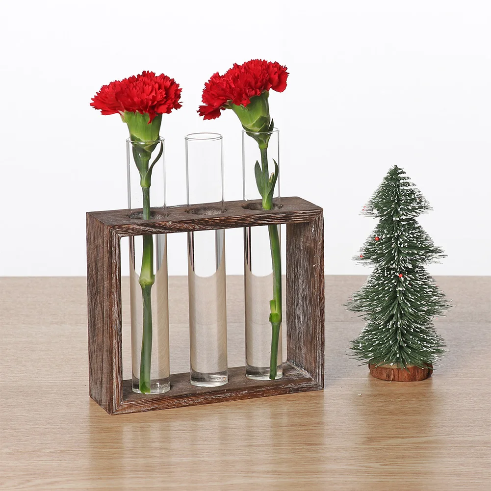 

Water Planting Glass Vase Tabletop Decoration With 3/5 Holes Wood Stand For Hydroponic Plant Flower Tube Vase Glass Planter Bud