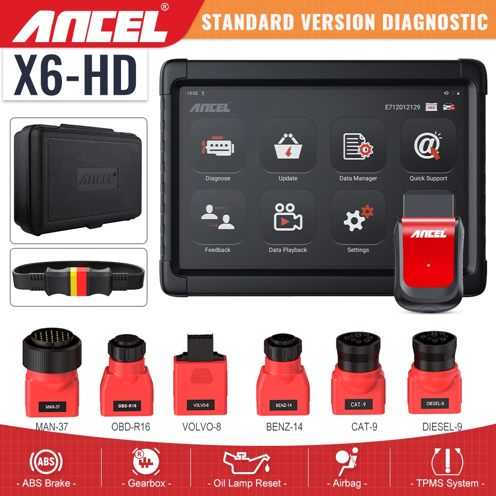 Диагностический инструмент ANCEL X6 HD 24 В для тяжелых грузовиков, OBD2, Bluetooth, полная система, ABS DPF, сброс масла, OBD 2, сканер для грузовиков, автобусный экскаватор - изображение