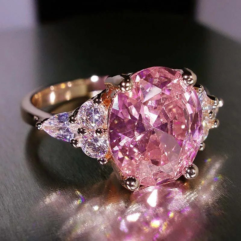 Rose Gold Розовый кристалл кубическое женское циркониевое кольцо Принцесса обручальное кольцо розовое золото серебро Цвет Женское Обручальное кольцо на палец вечерние DDR194 - Цвет основного камня: Rose Gold