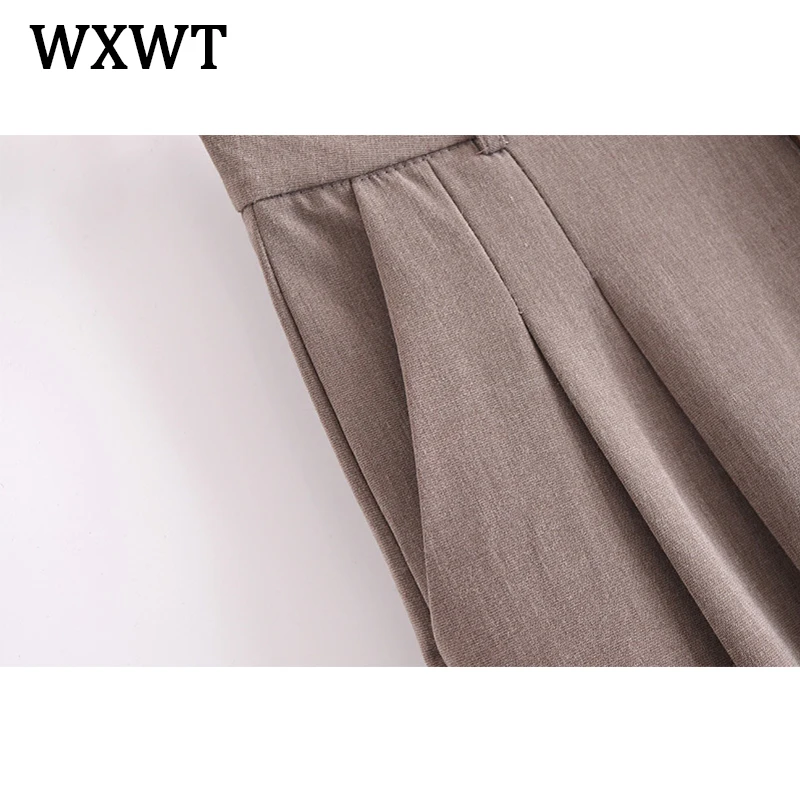 

WXWT Fashion Women Neutral Wind Suit Pants Trousers Loose High Waist Pockets Buttons Minimalist Long Pants Pantalon LY9360