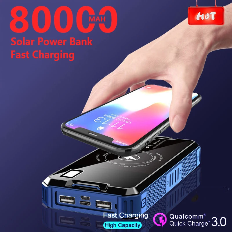 80000mAh Солнечная энергия мобильный телефон портативный внешний аккумулятор для