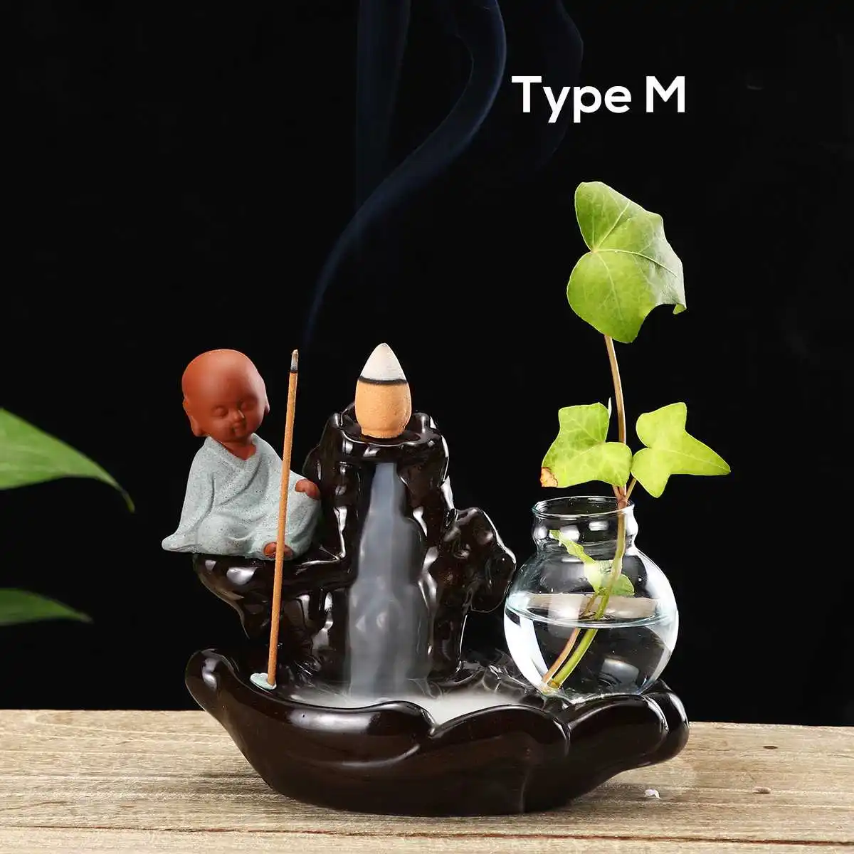 Type M Маленький монах керамический дым обратная курильница коническая украшение дома ароматерапия водопад ладан держатель Маленький Будда курильница - Цвет: Type M