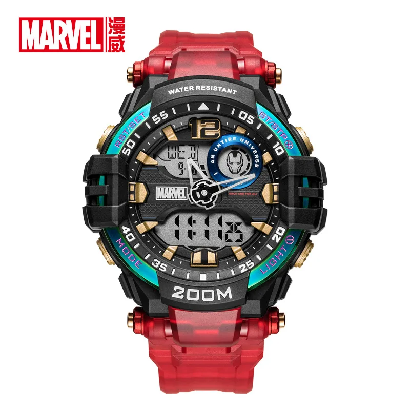 

Disney Official Marvel Iron Men Sports Dual Display Wristwatches 200m Waterproof Coated Glass Multi-Function Boys New Gift Clock