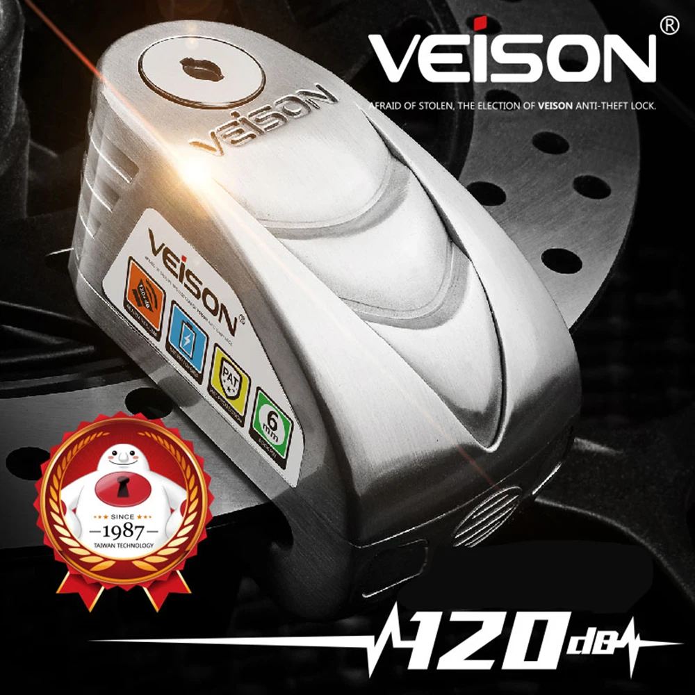 VEISON 120dB замок безопасности мотоцикла с сигнализацией Противоугонный велосипедный замок дисковый Электрический Предупреждение безопасности тормозной замок для скутера
