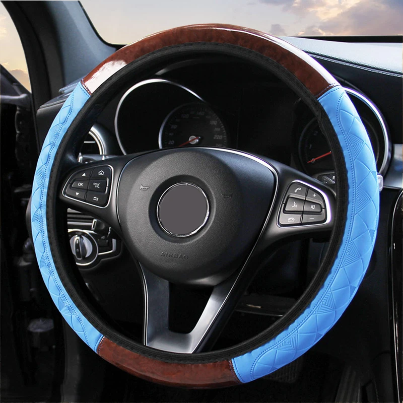 

Car Steering Wheel Cover Peach Wood Grain Leather Embossing Without Inner Ring For NISSAN-note For seat-Altea XL For opel-Corsa