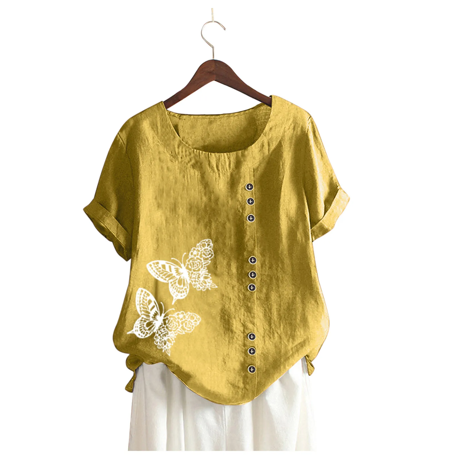 

Cotton Linen And Women T-shirt Sleeve Loose Short Casual Women's Blouse