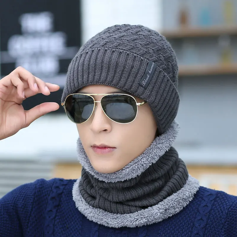 Зимние шапки мужской шарф вязаная шапка маска шапочка теплый мешковатый зимний