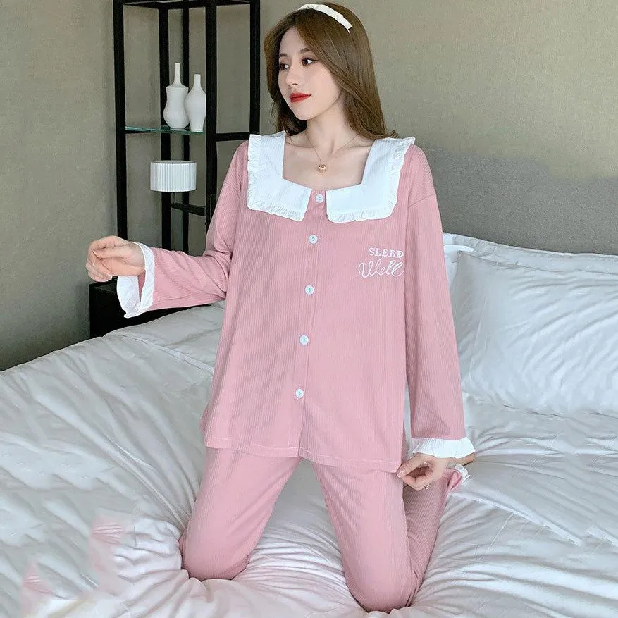 2 шт. Хлопковая пижама для беременных с оборками |