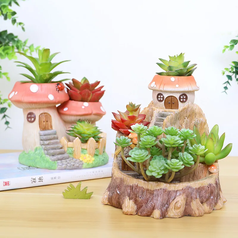

TECHOME Resin Succulent Pot Creative Garden Pot fairytale Bonsai Tree House Multi-functional Indoor Planter Flower Pots
