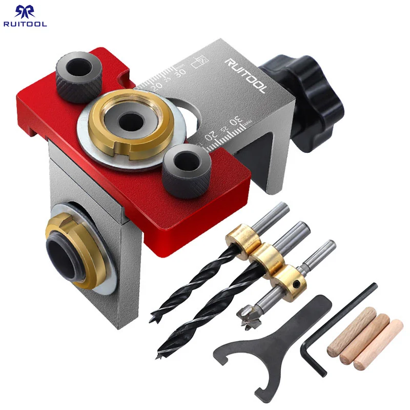 3 In 1 Doweling Jig 8/10/15mm Aluminum Alloy Adjustable Vertical Hole Punch Locator Drill Guide for DIY Woodworking Tool