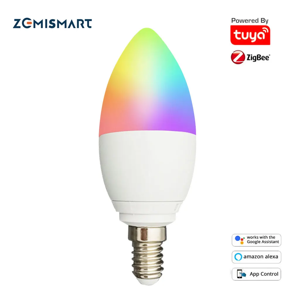 Zemismart – ampoule de bougie intelligente, Tuya Zigbee 3.0 E14, 5W, Led RGBW, variable, Smart Life, Alexa, Google Home, Smartthings