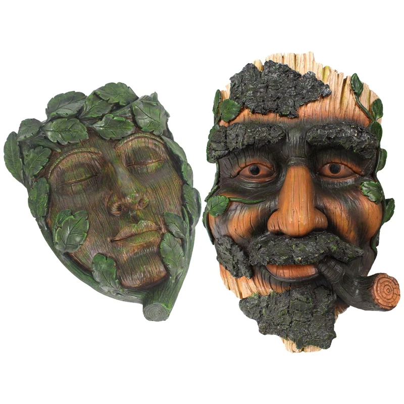 

2 шт. ручная роспись смолы Hugger скульптура цветочный горшок для наружного украшения деревьев, зеленое лицо дерева и старое дерево