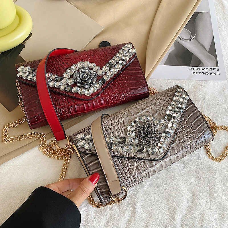 

Fashion Women Clutch Alligator Pattern Bling Diamonds Handbags and Purses Crossbody Day Clutches Evening Bag Luxury Designer New