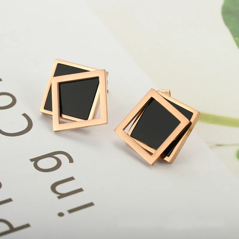 Женские квадратные серьги-гвоздики из титановой стали | Украшения и аксессуары