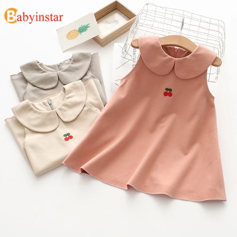 Babyinstar/осенне-зимнее платье для девочек сарафан милое Брендовое с вишенками