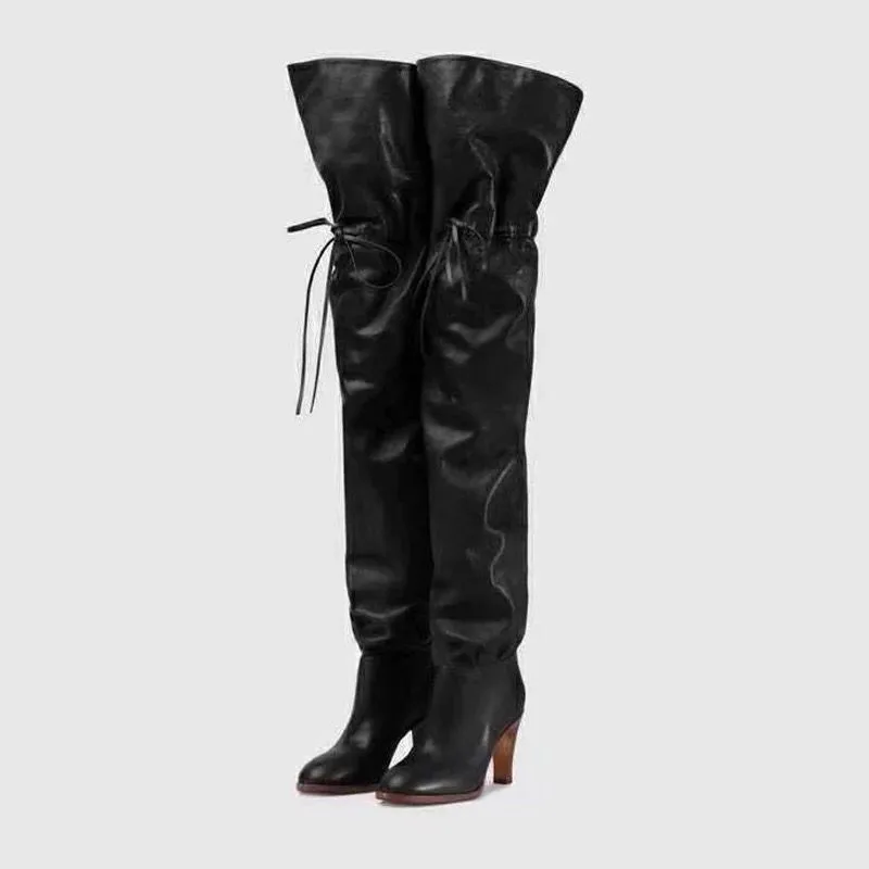 Black Over knee Новинка; весенние высокие сапоги; женские сапоги до бедра на высоком каблуке; модные женские сапоги выше колена; свободные удобные пикантные сапоги на тонком высоком каблуке - Цвет: Black Over knee