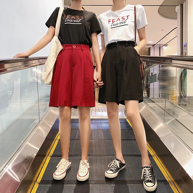 

New Wide Leg Shorts Women's Summer Loose High Waist Five-Point Trouser Straight Casual Mom's Shorts Plus Size Black Short Female