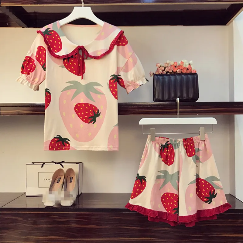 Летняя Новинка 2020 Хлопковая пижама с принтом в виде фруктов Милая футболка