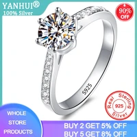 yanhui authentic 925 sterling silver rings round 1 carat zirconia diamond finger rings for women wedding original silver jewelry