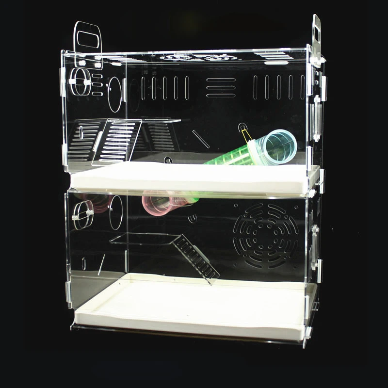 

Acrylic Hamster Cage Reptile Home Double Transparent Villa Golden Bear Cage House Accessories