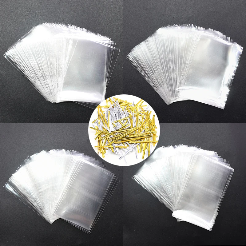

100pcs/lot Candy Lollipop Cookies Clear Opp Plastic Bags with Sealing Twist Ties Packaging Cellophane Bag Wedding Party Gift Bag