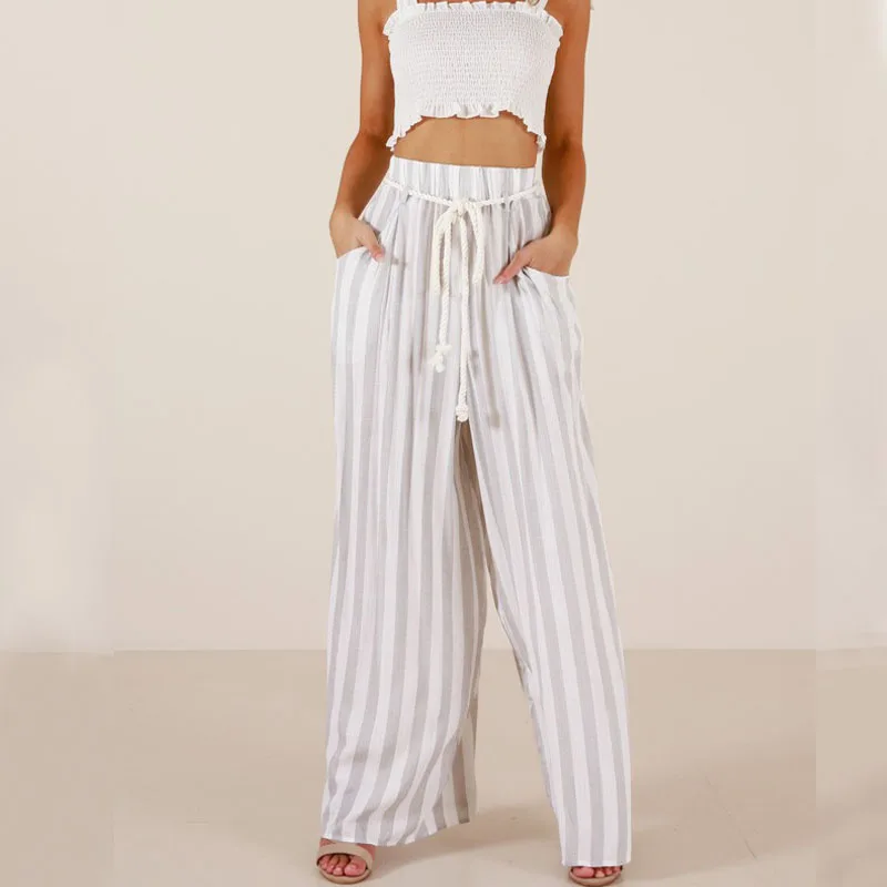 Женские широкие брюки yuqung в полоску женские льняные длинные с высокой талией